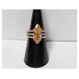 .925 Sterl Diam and Orange Stone Ring Sz 6.5