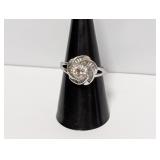 .925 Sterling Floral Motif Stone Ring Sz 8