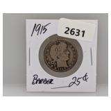 1915 90% Silv Barber Quarter