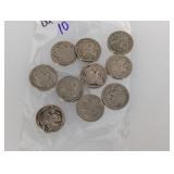 (10) Mixed Date Buffalo Nickels