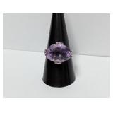 .925 Sterling Purple Stone Cocktail Ring Sz 9