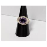 .925 Sterling Ornate Amethyst Ring Sz 8.5