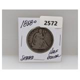 1858-O 90% Silv Seated Half $1 Dollar
