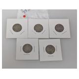 (5) Mixed Date 35% Silv War Nickels