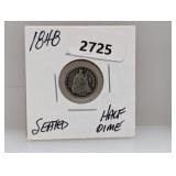1848 90% Silv Seated Half Dime