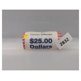 Roll (25) $1 Jefferson Dollars