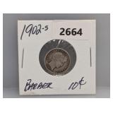 1902-S 90% Silv Barber Dime