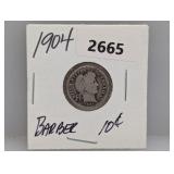 1904 90% Silv Barber Dime