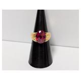 Vermeil Red Oval Faceted Stone Sz 6