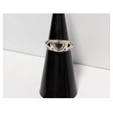 .925 Sterling Heart Motif Black Stone Ring Sz 4.5