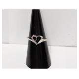 .925 Sterling Diamond Heart Ring Sz 8