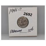 1945-D 90% Silv Mercury Dime