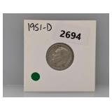 1951-D 90% Silv Roos Dime