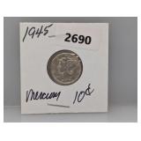 1945 90% Silv Mercury Dime
