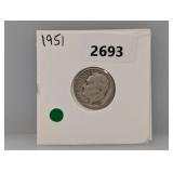 1951 90% Silv Roos Dime