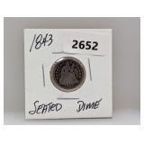 1843 90% Silv Seated Dime