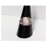 .925 Sterl Mother of Pearl Leaf Motif Ring Sz 9