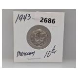 1943 90% Silv Mercury Dime