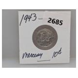 1943 90% Silv Mercury Dime