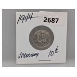 1944 90% Silv Mercury Dime