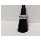 .925 Sterling 3 Row Clear/Green Stone Band Sz 5.5