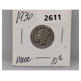 1936 90% Silv Mercury Dime