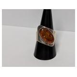 .925 Sterling Silver Amber Ring Sz 10