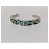 .925 Sterling Turquoise Inlay Cuff Bracelet 37.0g