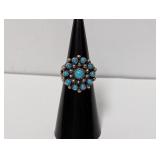 .925 Sterling Turquoise Cluster Ring Sz 5