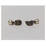 .925 Sterling Marcasite Faux Pearl Earrings