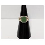 .925 Sterling Signet Style Green Stone Ring Sz 5
