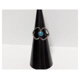 .925 Sterling Taxco Hearts & Turquoise Ring Sz 5