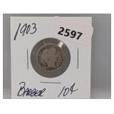 1903 90% Silv Barber Dime