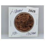1oz .999 Copper Liberty Round