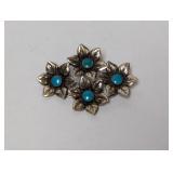 .925 Sterling Turquoise Floral Brooch