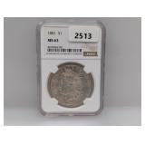 NGC 1881 MS63 90% Silv Morgan $1