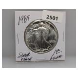 1987 1oz .999 Silv Eagle $1 Dollar