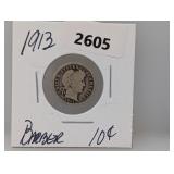 1913 90% Silv Barber Dime