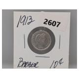 1913 90% Silv Barber Dime