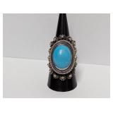 .925 Sterl Taxco Turquoise Adj Ring  21.1g