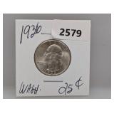 1936 90% Silv Wash Quarter