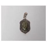 .925 Sterling Green Stone/Mother Mary Pendant