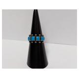 .925 Sterling Square Turquoise Ring Sz 6 Cut Band