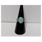 .925 Sterling Turquoise Cabochon Ring Sz 7