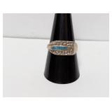 .925 Sterl Rectangle Turquoise Inlay Ring Sz 10