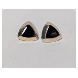 .925 Sterling Triangle Black Inlay Earrings
