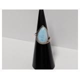 .925 Sterling Blue Pear Shaped Cabochon Ring Sz 5
