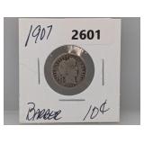 1907 90% Silv Barber Dime