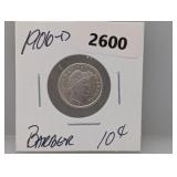 1906-D 90% Silv Barber Dime