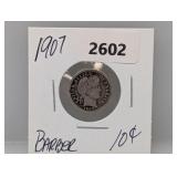1907 90% Silv Barber Dime